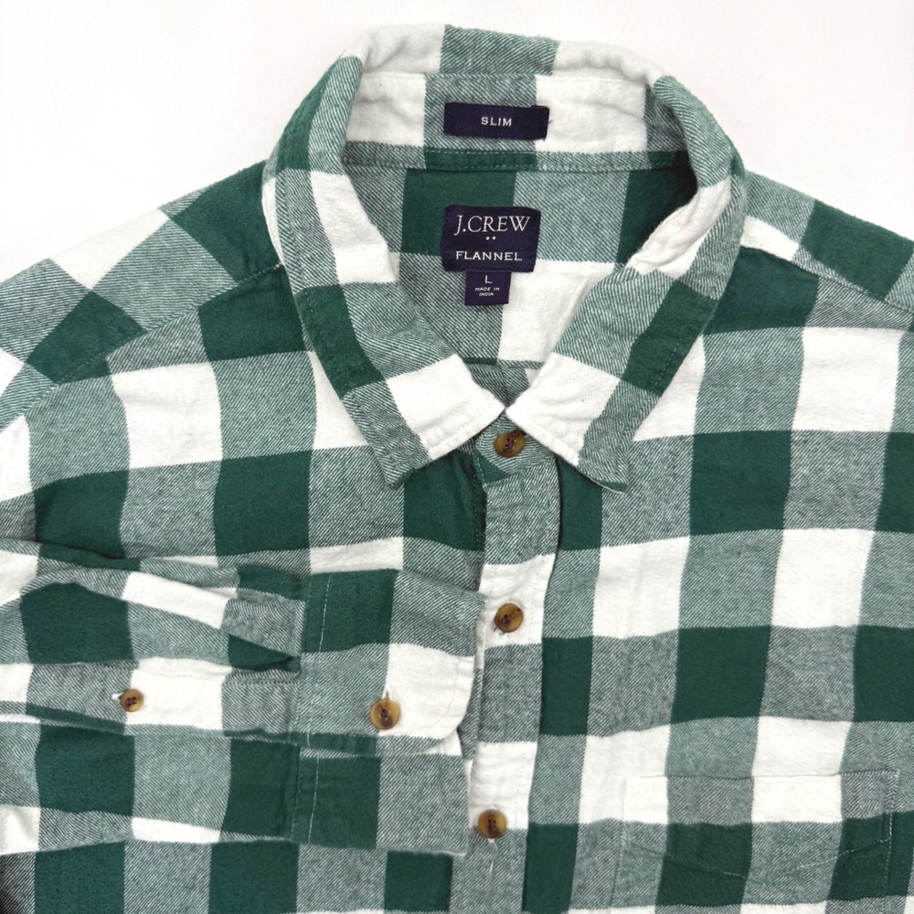 J.Crew Flannel Shirt Mens L Green Buffalo Check Slim Fit Button Down Re-Imagined